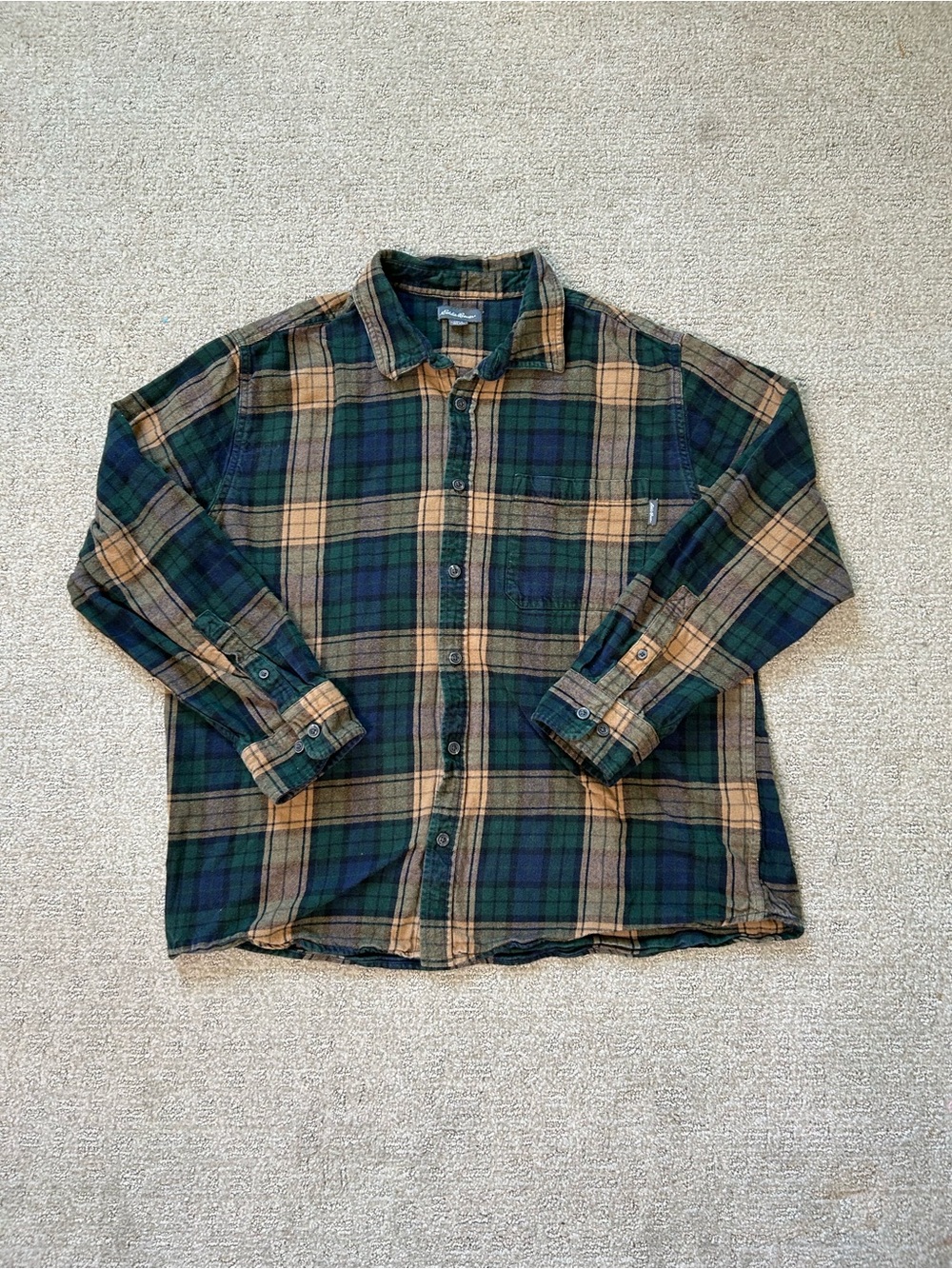 Eddie Bauer Men's Green/Brown Plaid Flannel Button-Up Shirt 100% Cotton Size XXL